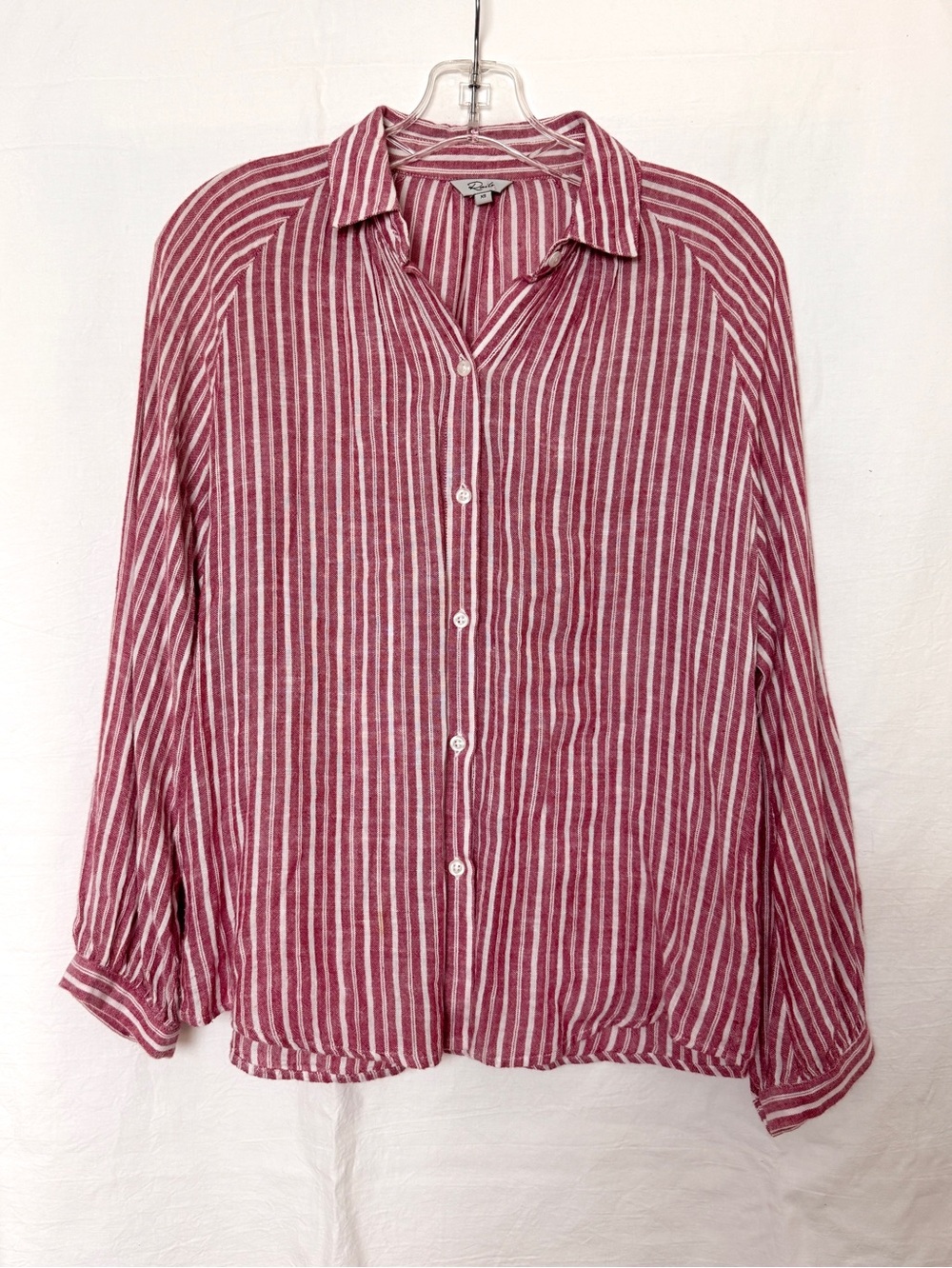 Rails Red & White Striped Linen Blend Button Front Shirt XS
